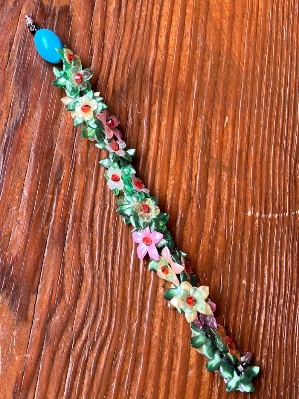 Whimsical 3D Flower & Leaf Beaded Statement Bracelet - Picture 5 of 12